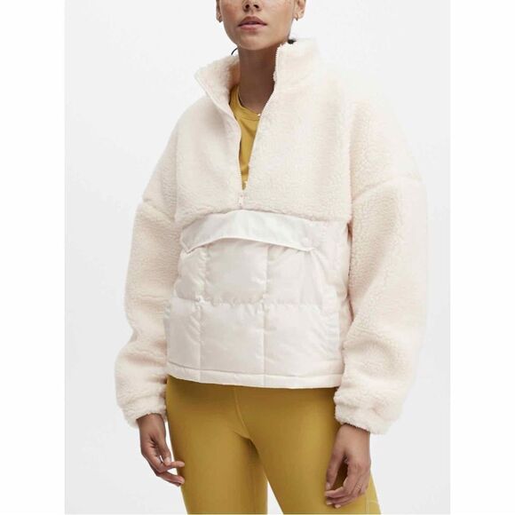 Fabletics Nelly Mixed Media Teddy Pullover Jacket Cream XL Half Zip - Picture 1 of 15